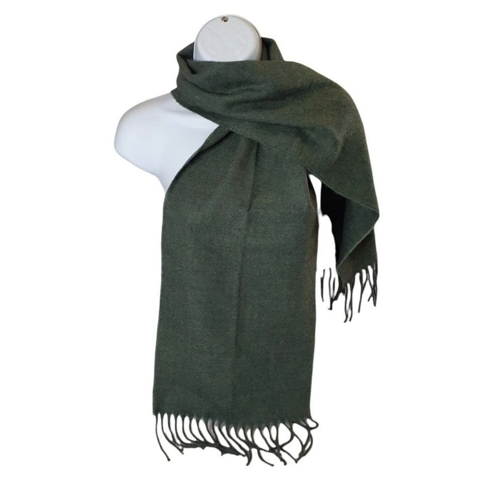 Pine Green Tasseled Scarf Basic Solid Long Rectan… - image 4